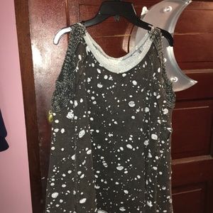 Dotted Distressed Black and Gray Open Shoulder Top
